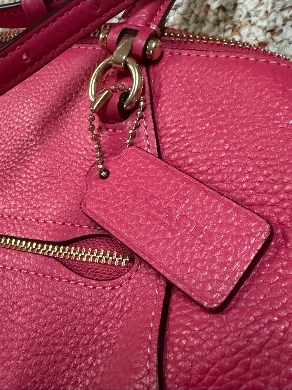 Coach Hot Pink Pebbled Leather Shoulder Bag with Gold Hardware - Picture 3 of 7